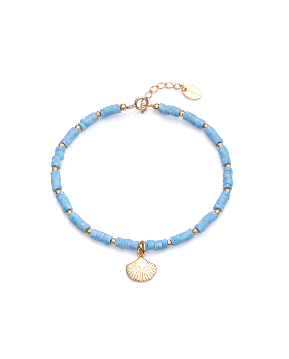 Pulsera Trend de plata de ley bañada en oro con piedras azules y concha