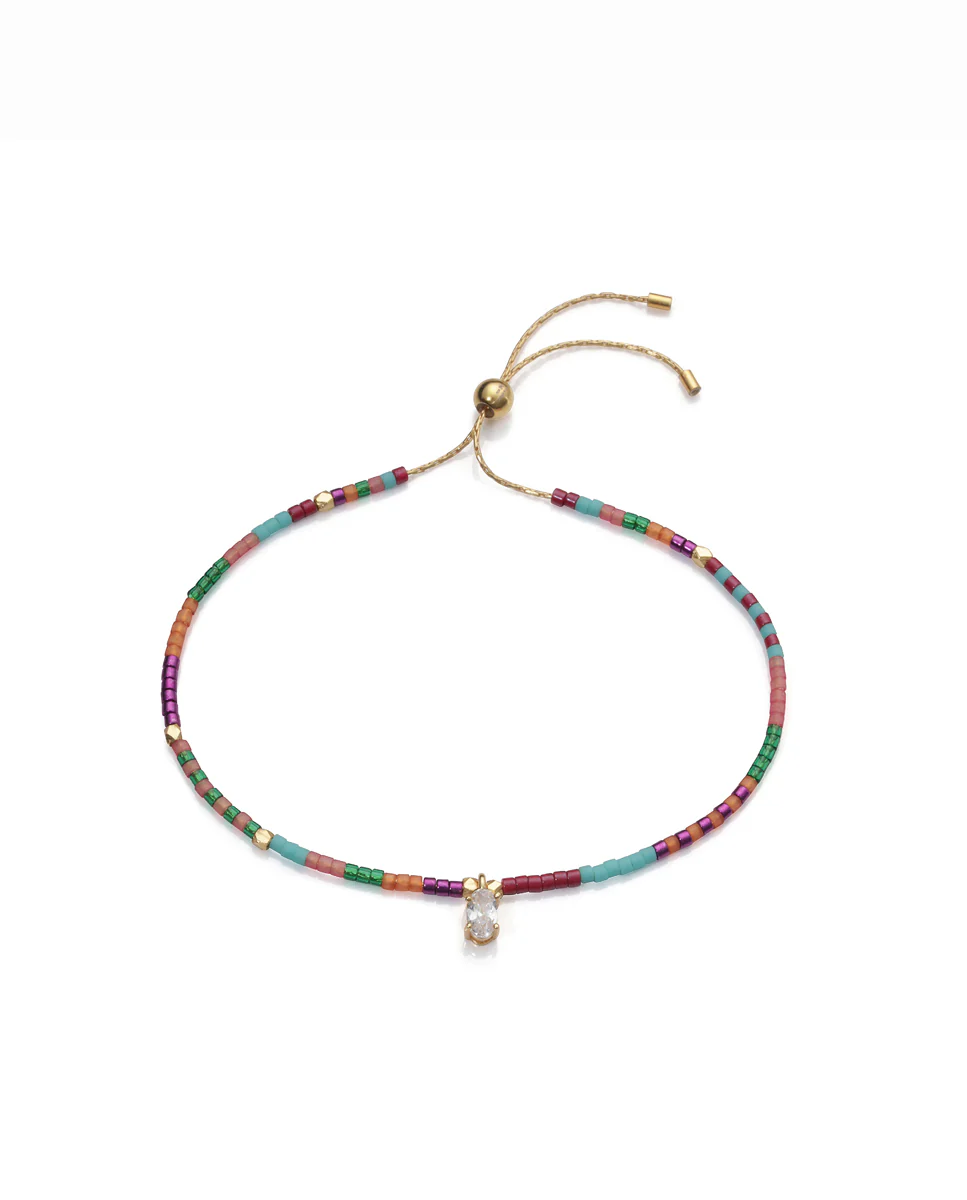 Pulsera Trend de plata de ley con baño de oro y cuentas de cristal en multicolor y circonita