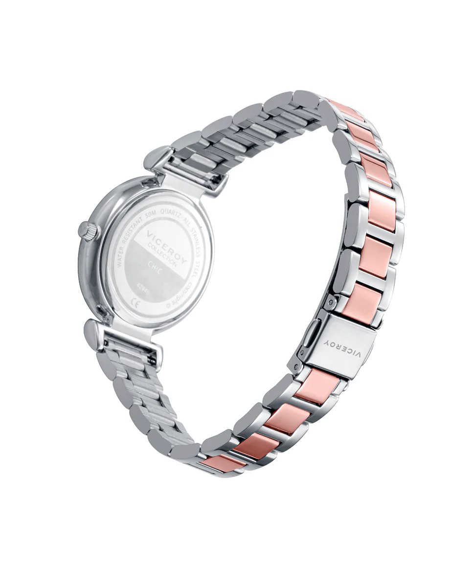 Reloj caja bicolor de acero e Ip rosa con bisel de circonitas blancas 5 atm y brazalete bicolor de acero e Ip rosa con movimiento cuarzo - Image 2