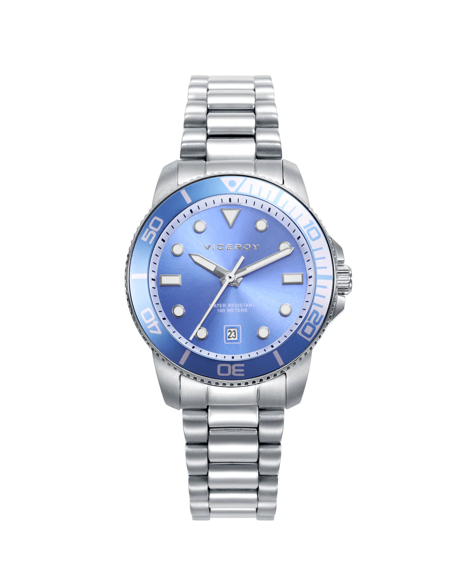 Reloj caja de acero con bisel de aluminio en color azul