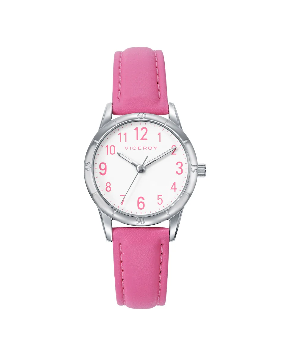 Reloj caja de acero, correa de piel rosa,movimiento cuarzo. Pulsera de plata con cordon rosa con motivos de corazones de regalo