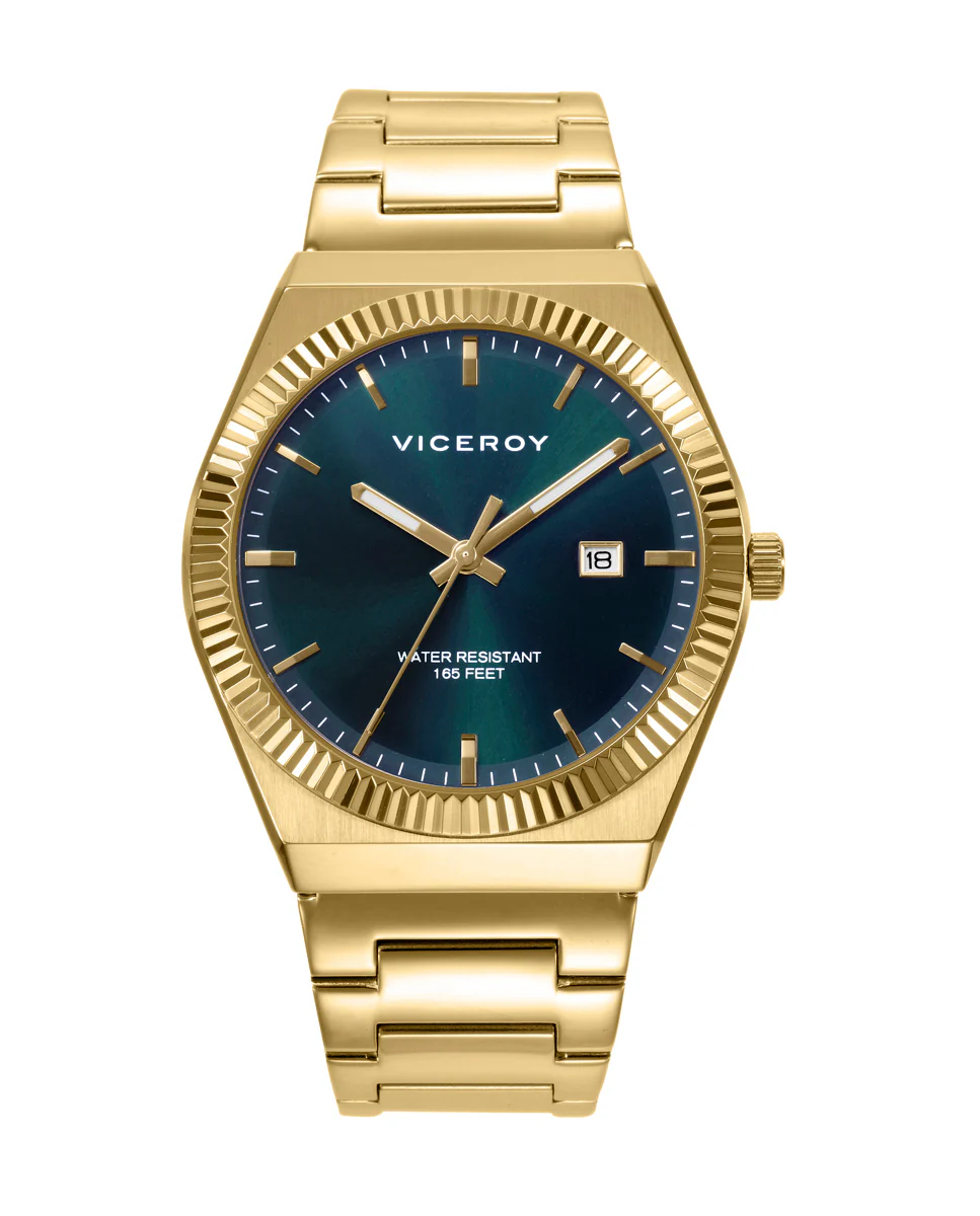 Reloj caja de acero Ip dorado 5 Atm,brazalete de acero Ip dorado, movimiento cuarzo