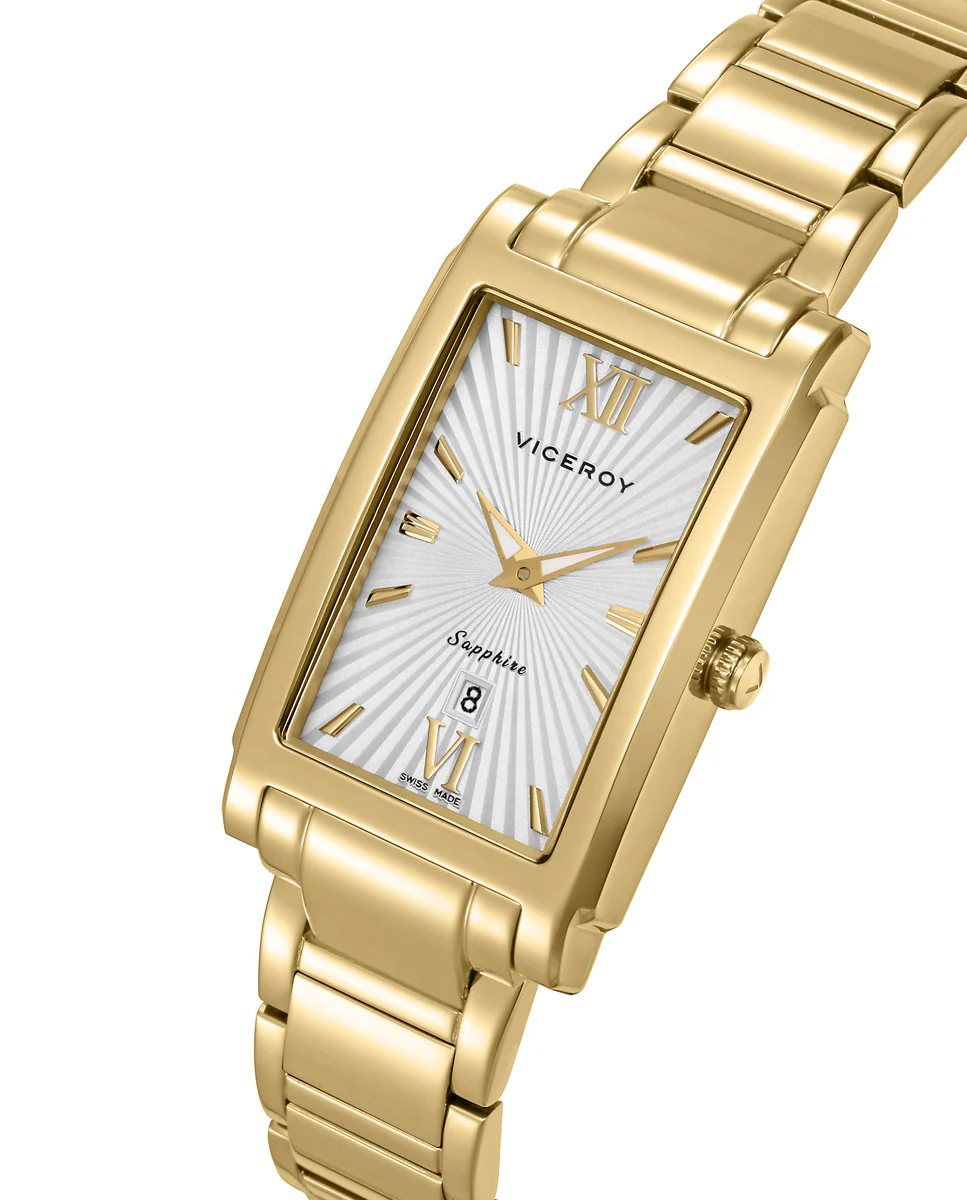 Reloj caja de acero Ip dorado 5 Atm, brazalete de acero Ip dorado, movimiento cuarzo Suizo, Swiss made - Image 3