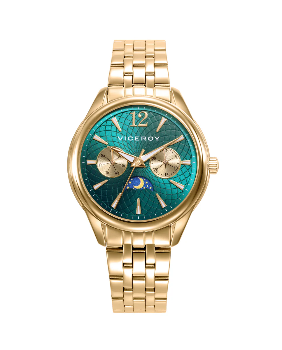 Reloj caja de acero Ip dorado 5 atm y brazalete de acero Ip dorado con movimiento cuarzo