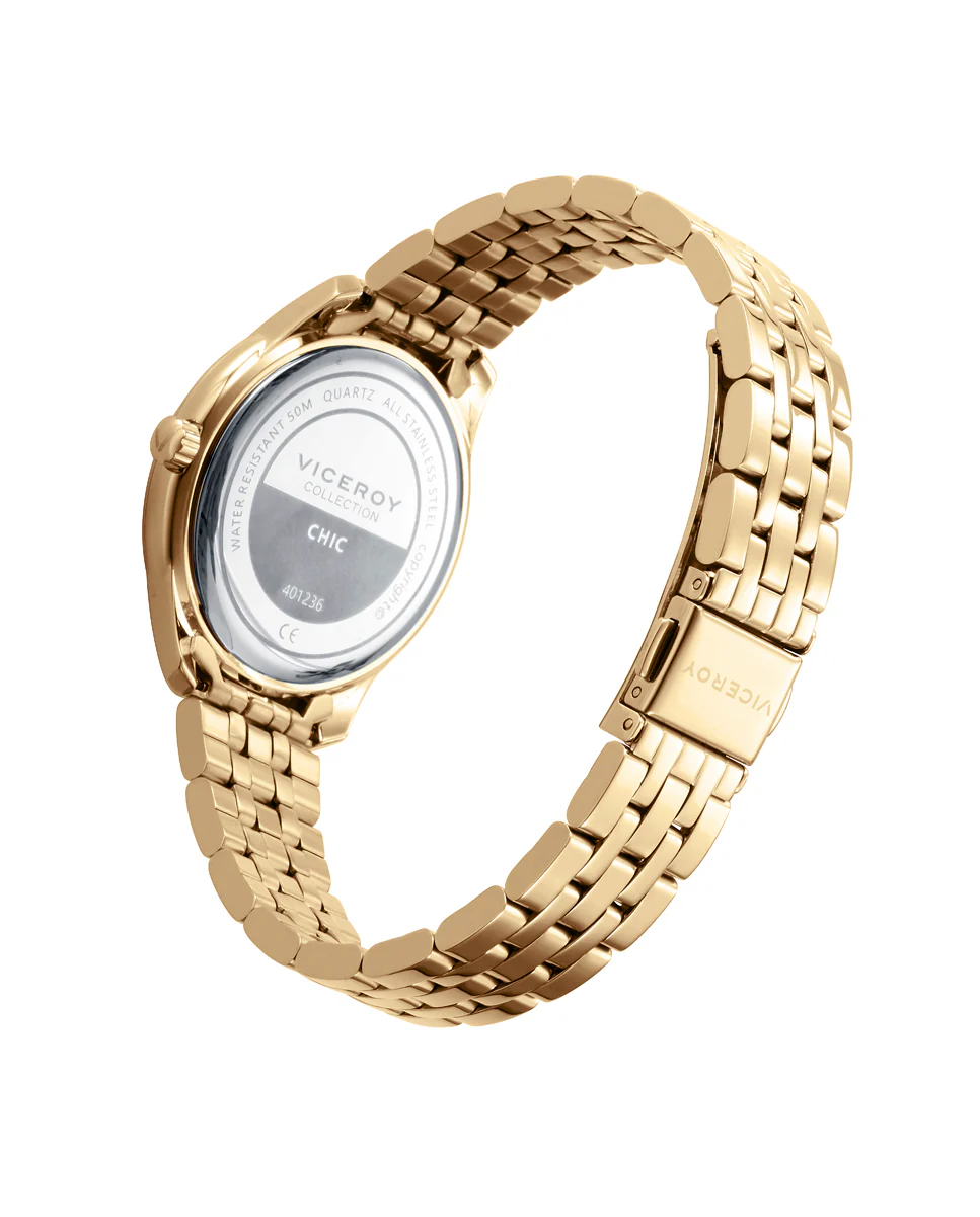 Reloj caja de acero Ip dorado 5 atm y brazalete de acero Ip dorado con movimiento cuarzo - Image 2