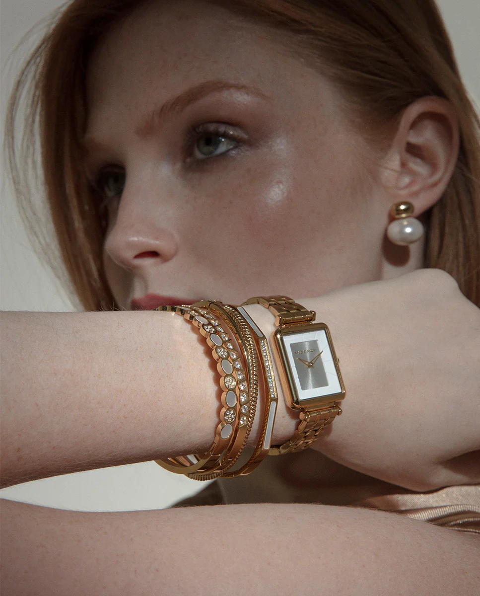 Reloj caja de acero Ip dorado y brazalete de acero Ip dorado con movimiento cuarzo - Image 4