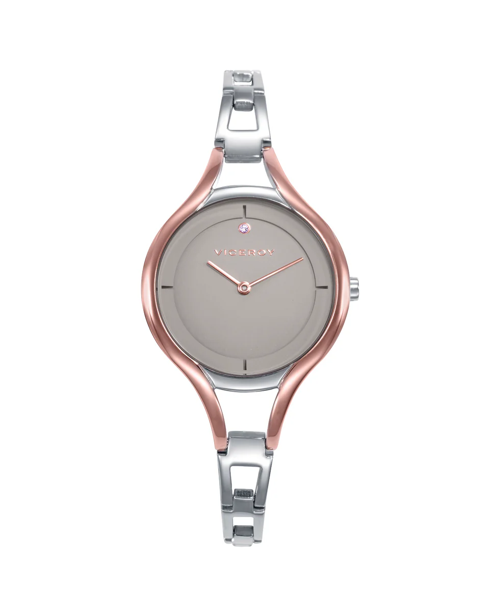 Reloj caja de acero Ip rosa 5 atm y brazalete de acero con movimiento cuarzo