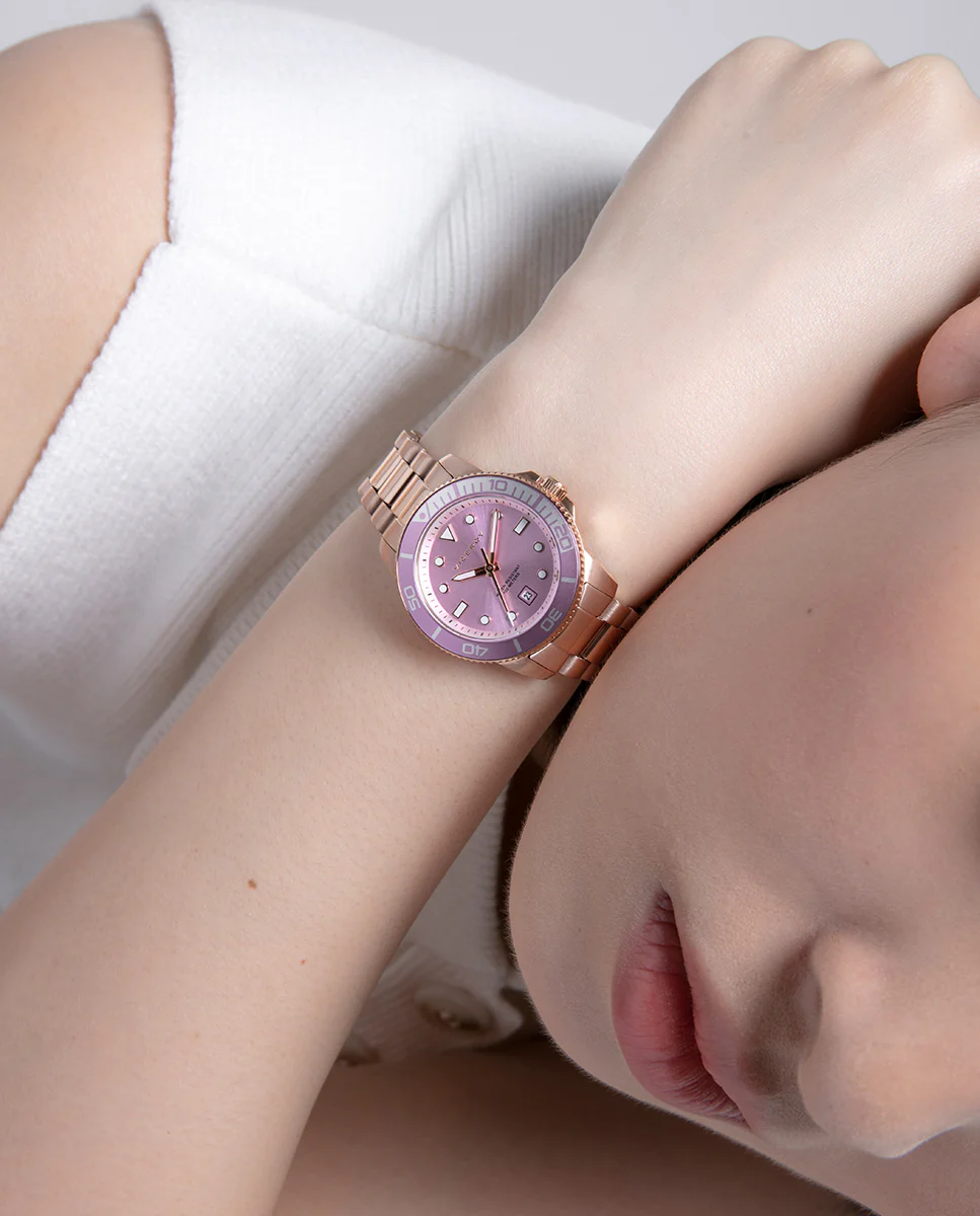 Reloj caja de acero Ip rosa con bisel de aluminio en color rosa - Image 3