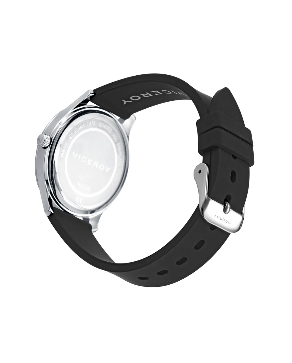 Reloj caja de acero y correa de silicona negra con movimiento de cuarzo - Image 2