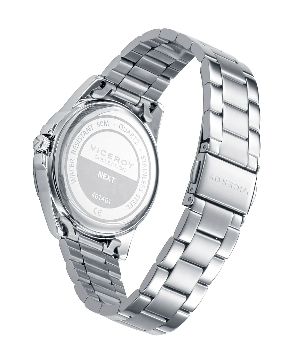Reloj caja y brazalete de acero, movimiento cuarzo. Pulsera de acero con cruz   y piel azul  de regalo. - Image 2