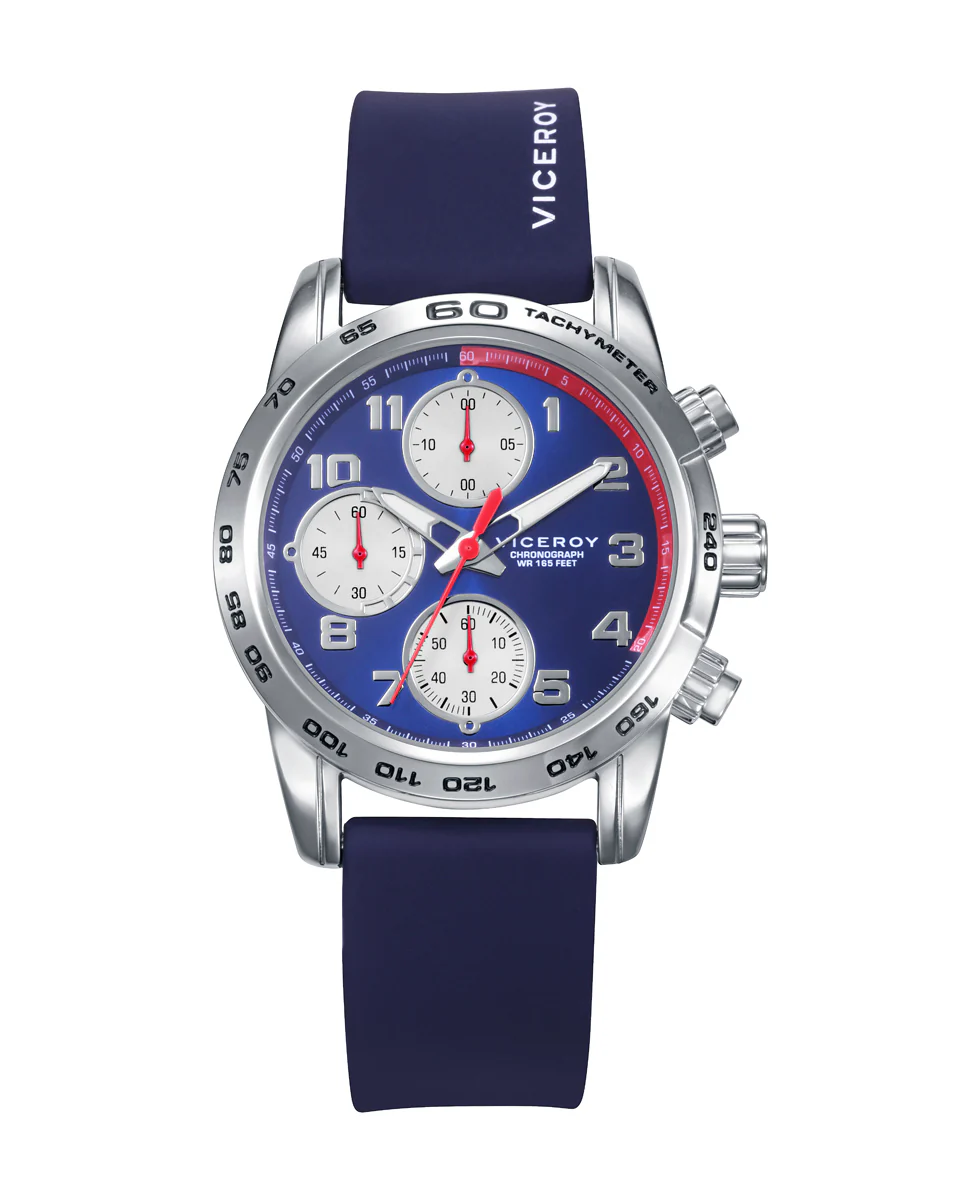 Reloj con caja de acero y correa de silicona azul,movimiento cuarzo. Pulsera de acero con cruz   y piel azul  de regalo.