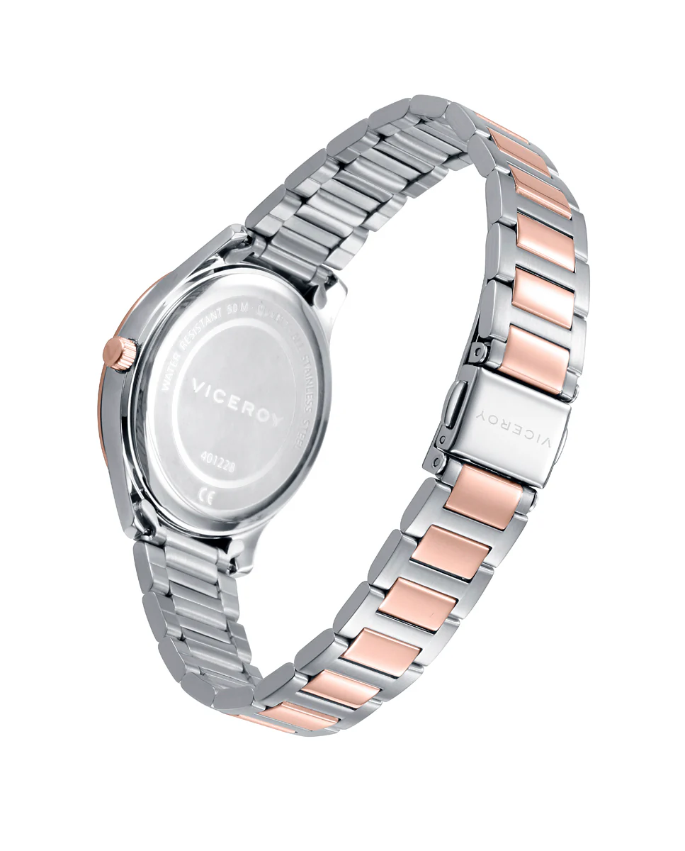 Reloj con correa de acero rosa bicolor y esfera rosada - Image 2