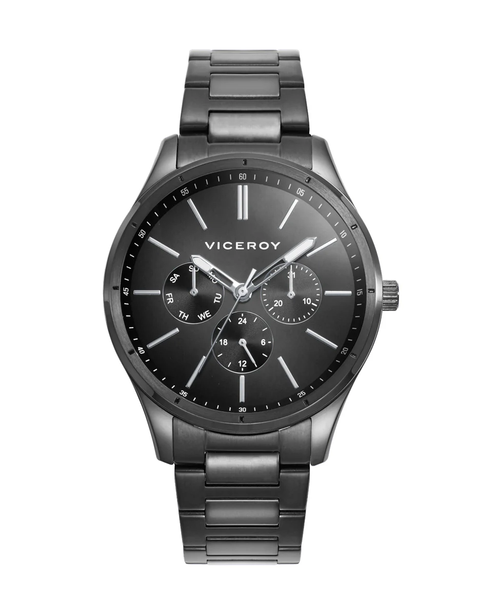 Reloj con correa y esfera en acero negro con cronógrafo
