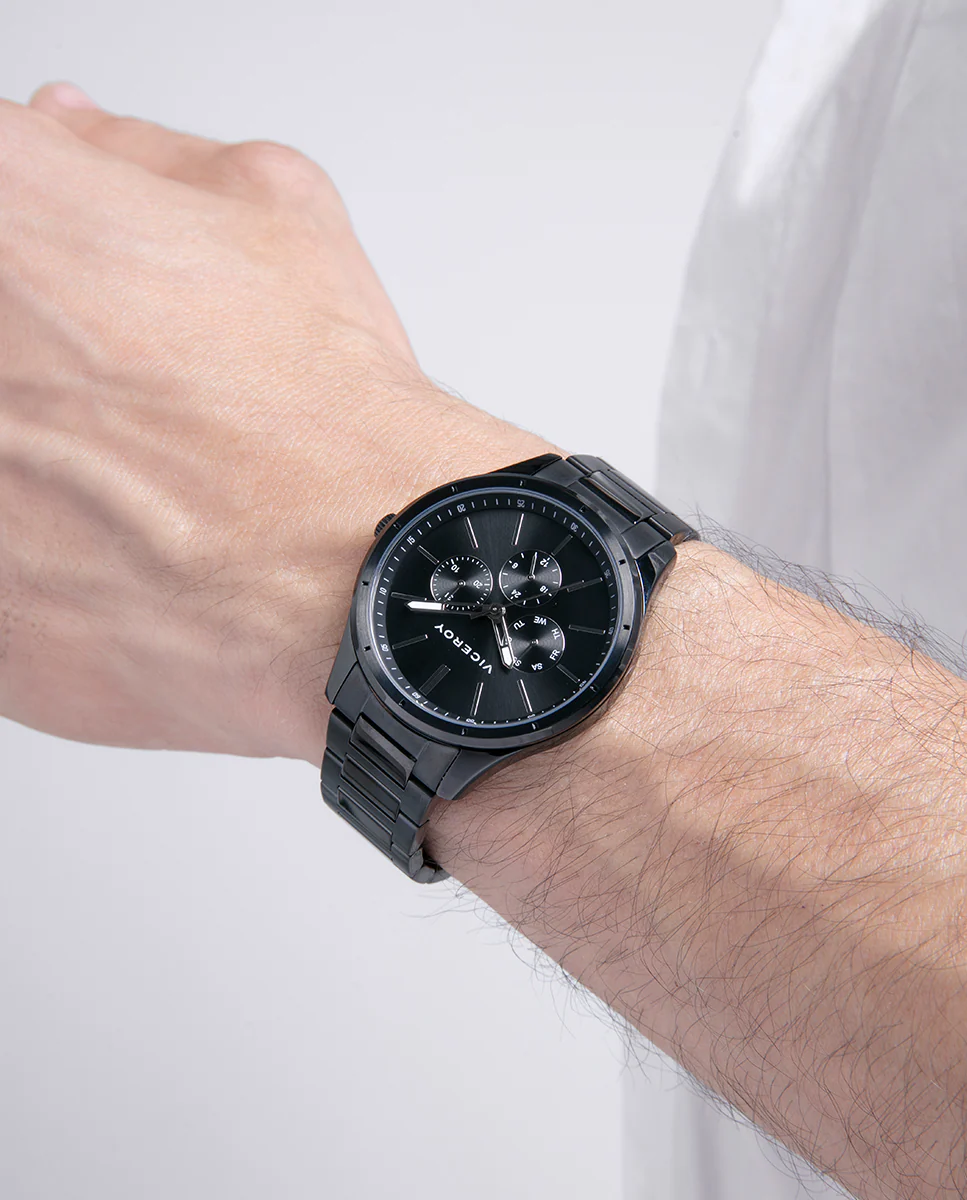 Reloj con correa y esfera en acero negro con cronógrafo - Image 3
