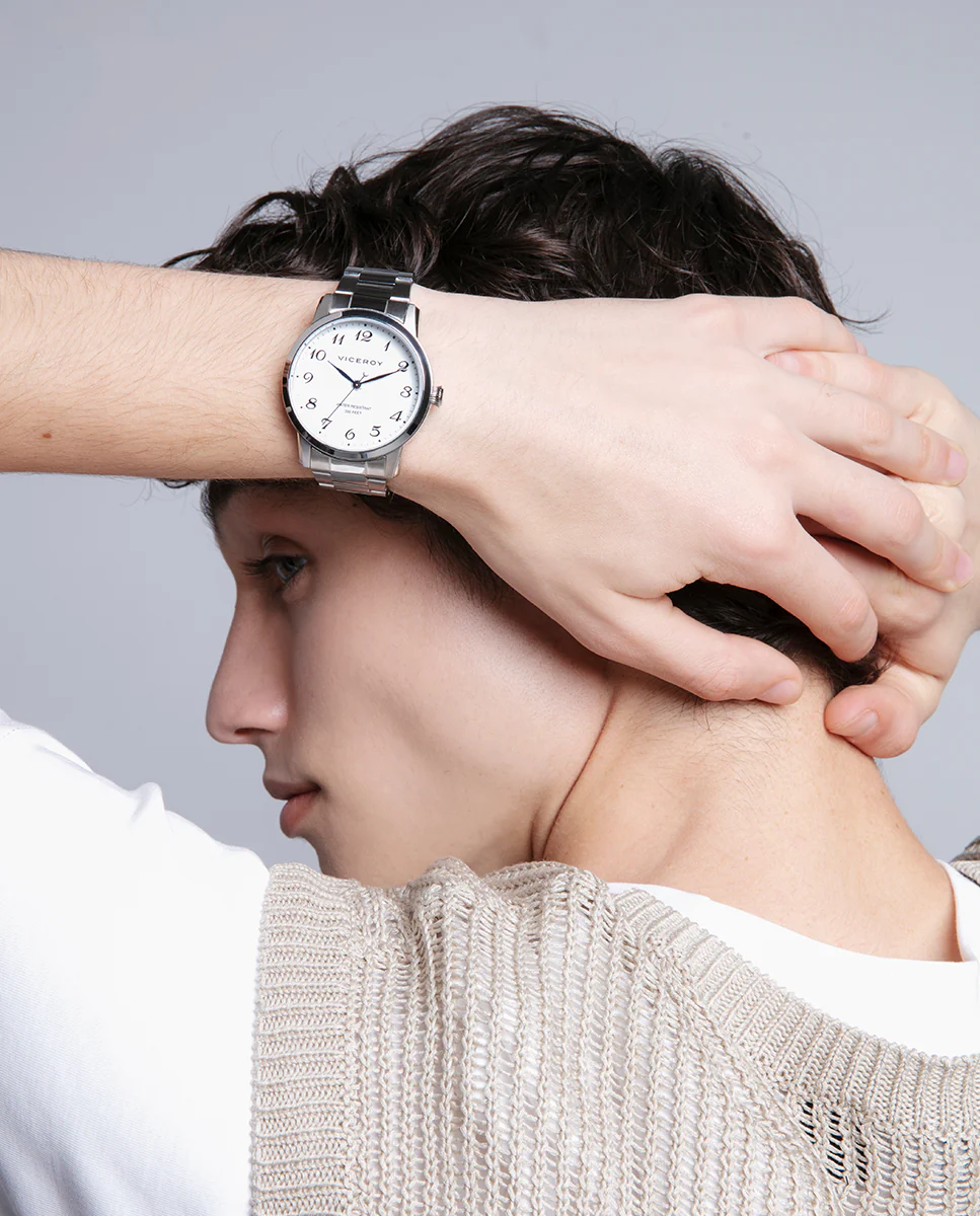 Reloj de acero para hombre con esfera blanca y números árabes - Image 3