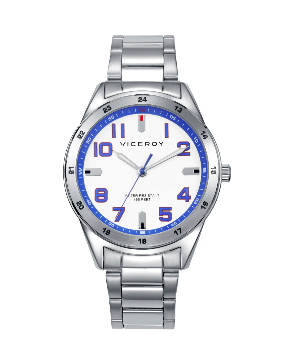 Reloj de caja y brazalete de acero,movimiento cuarzo.Pulsera de acero con cruz   y piel azul  de regalo.