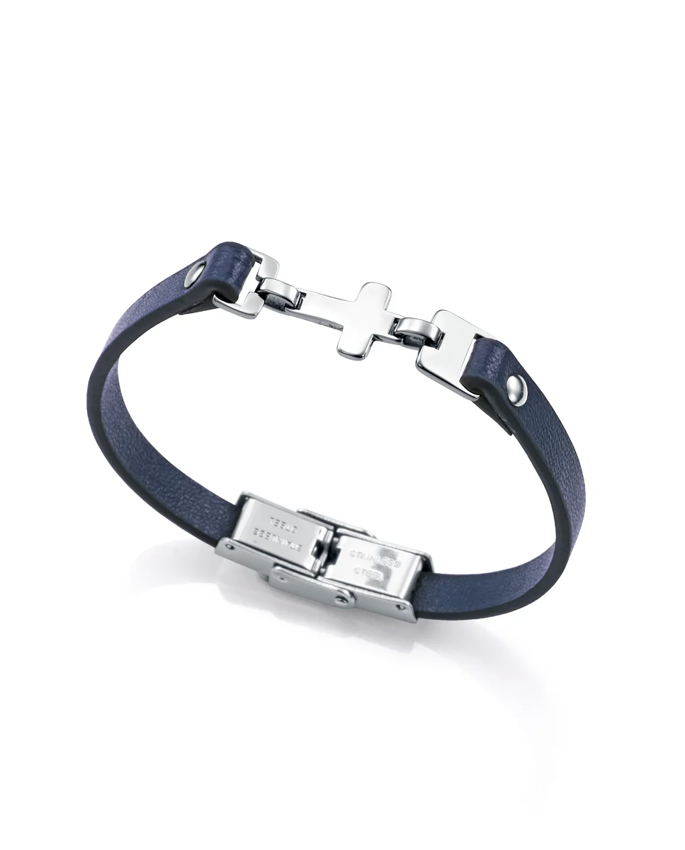 Reloj de caja y brazalete de acero,movimiento cuarzo.Pulsera de acero con cruz   y piel azul  de regalo. - Image 3