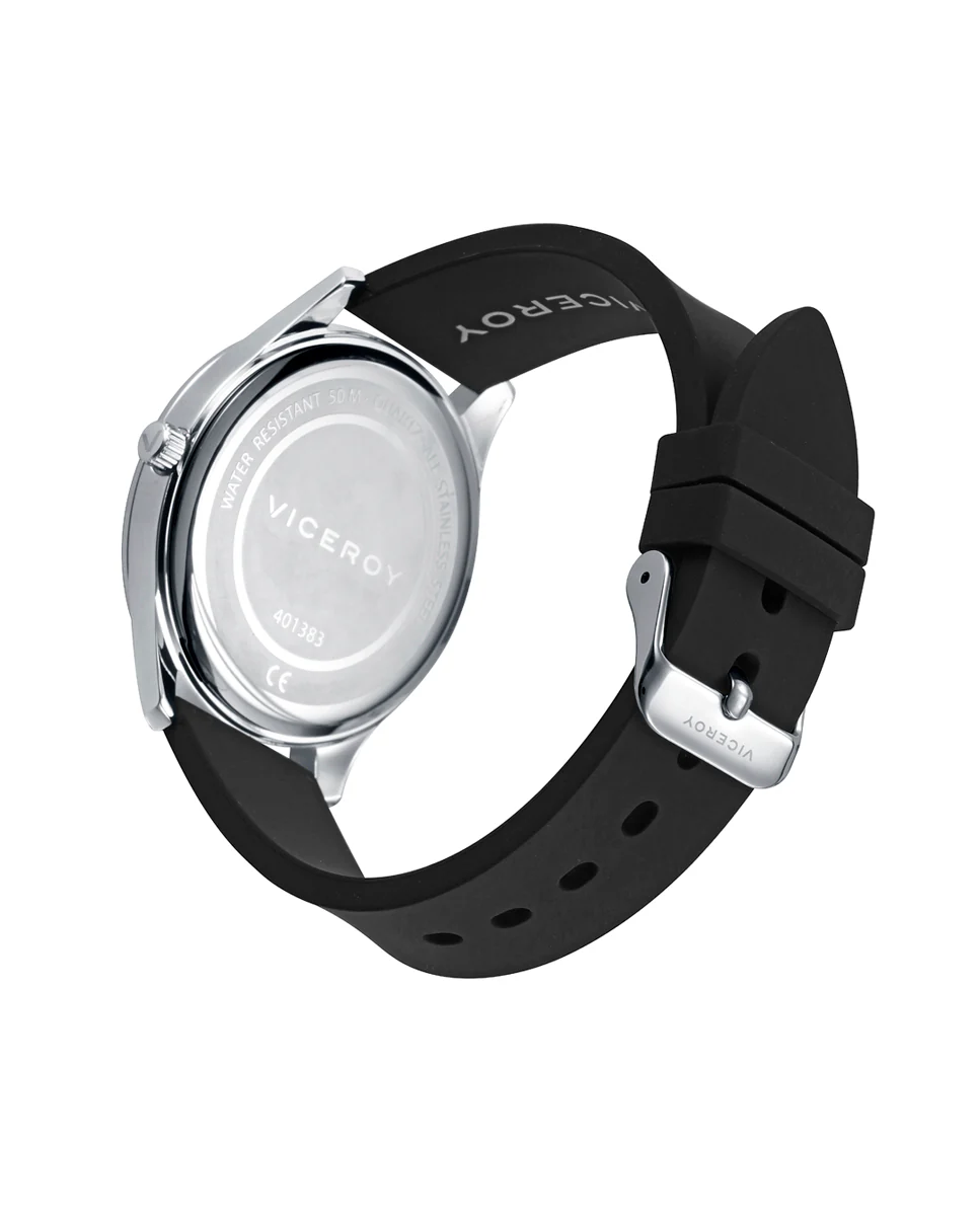 Reloj de hombre con correa de silicona negra y esfera blanca con movimiento de cuarzo - Image 2