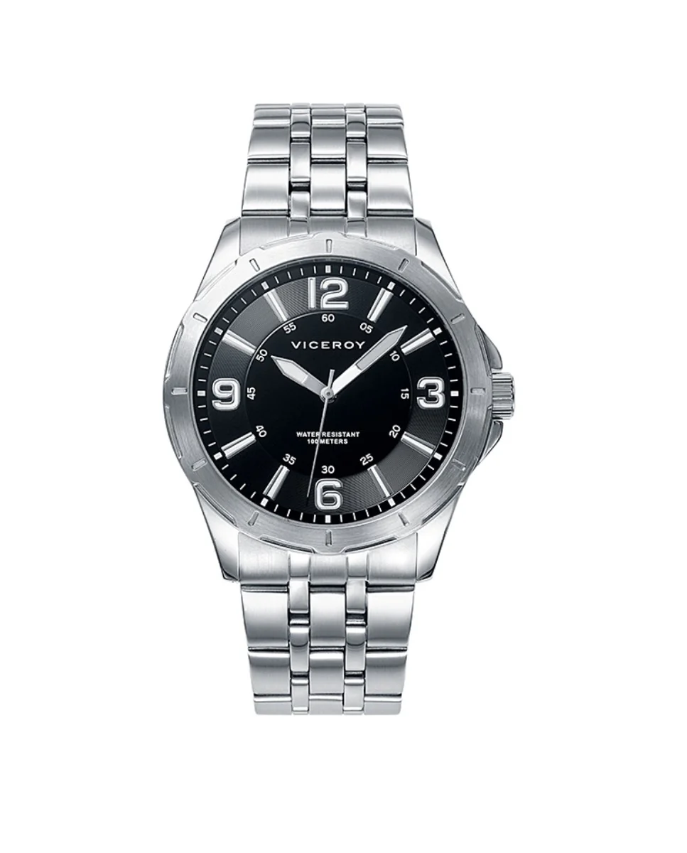 Reloj de hombre de acero con esfera negra
