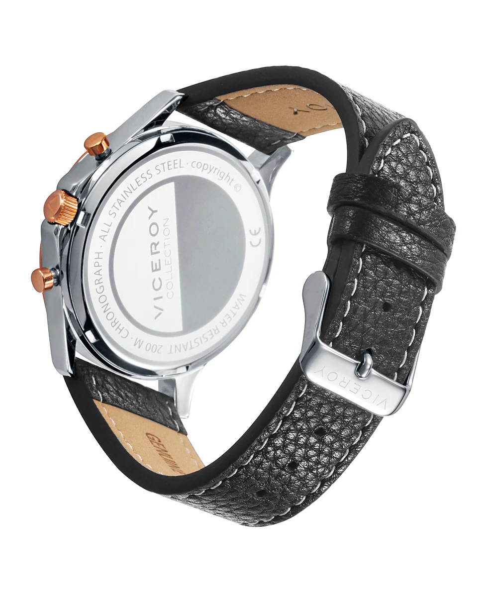 Reloj de hombre Dress con caja de acero bicolor y correa de piel negra - Image 2