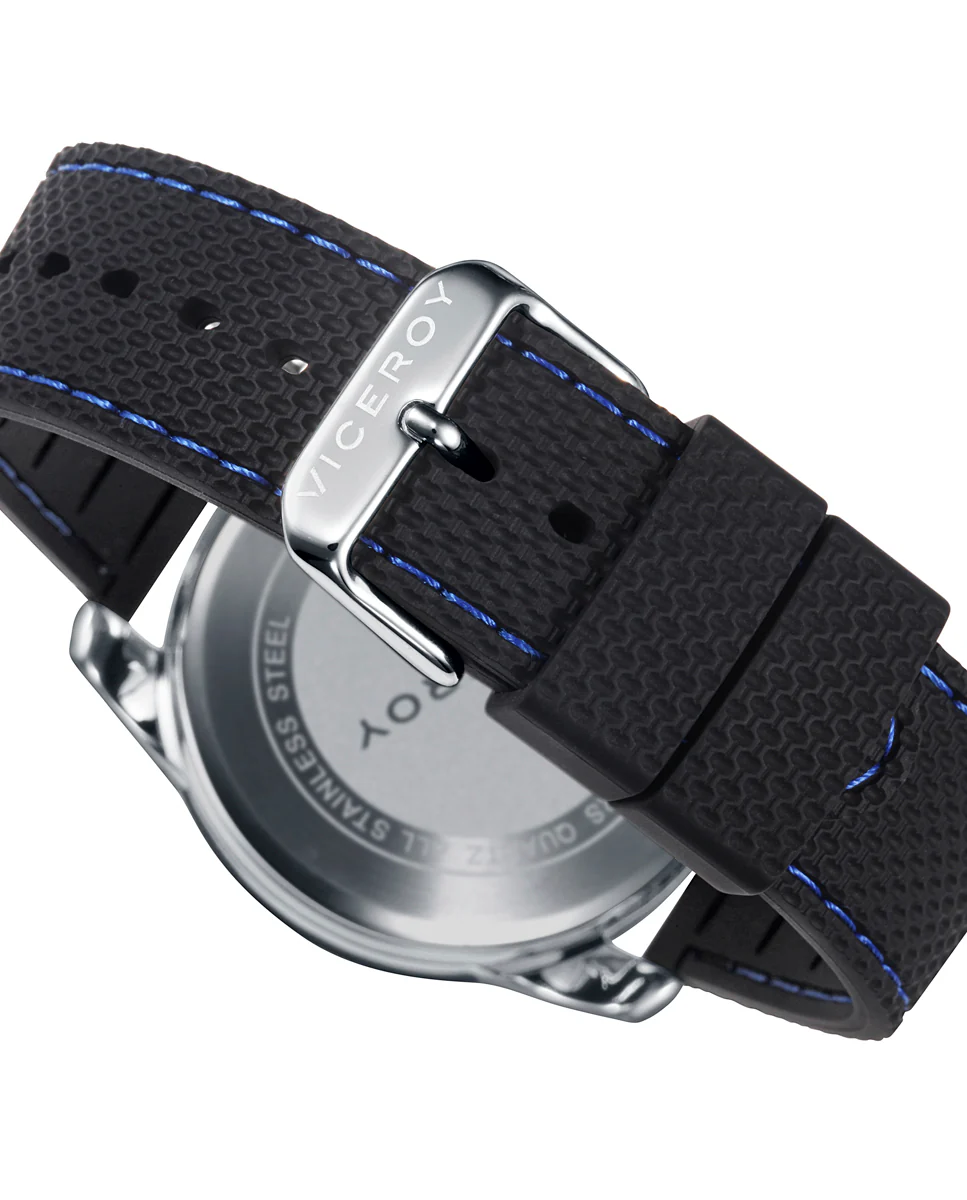 Reloj de hombre Heat cronógrafo de acero con IP azul y correa de silicona negra - Image 2