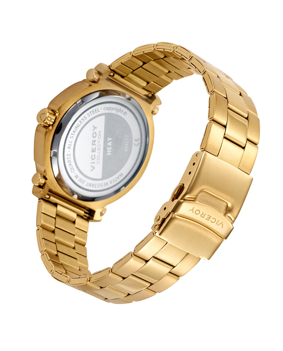 Reloj de hombre Heat de acero con esfera negra y correa IP dorado - Image 2