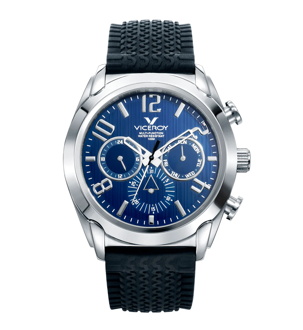 Reloj de hombre Magnum multifunción de acero y correa de silicona negra - Image 4