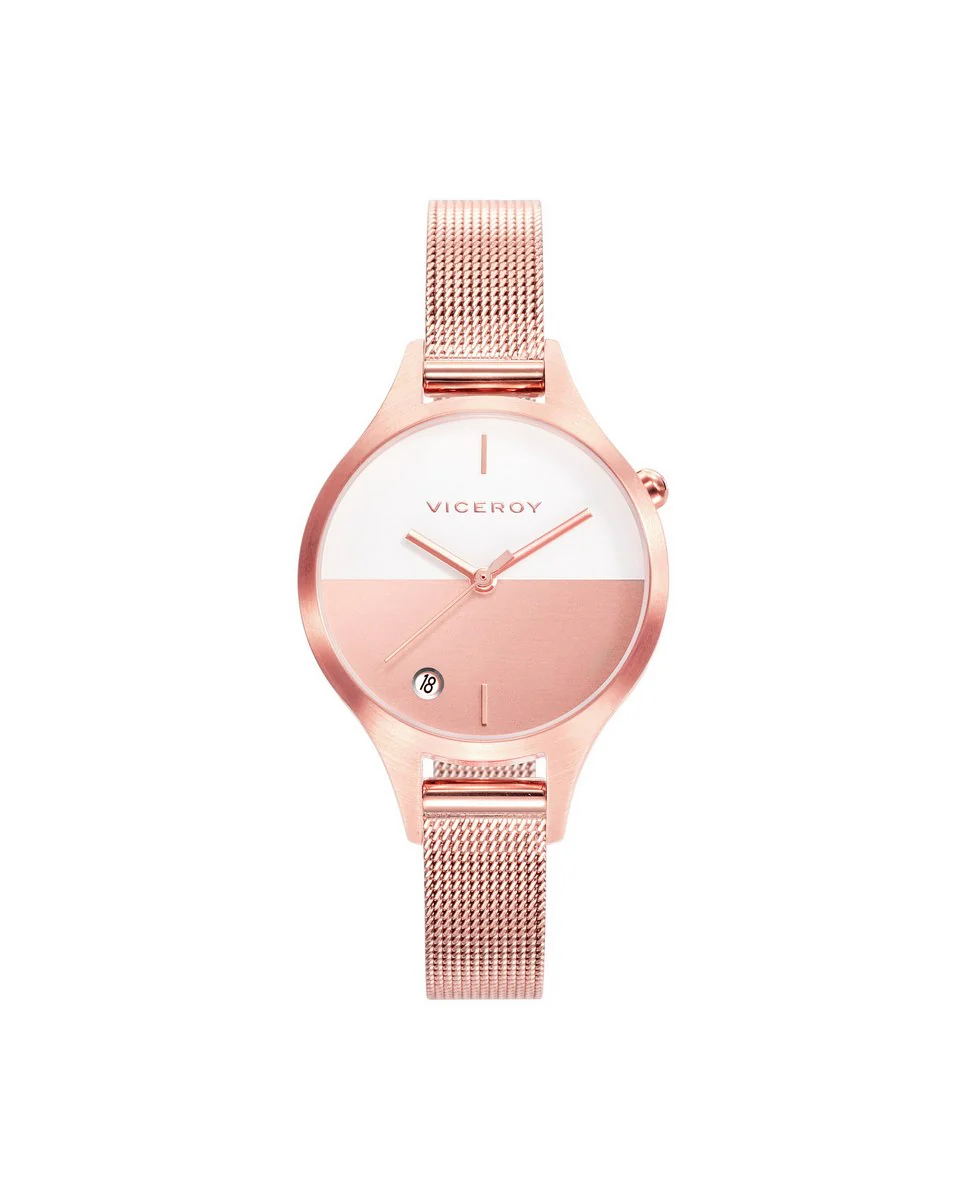 Reloj de mujer Air de acero con IP rosa y malla milanesa