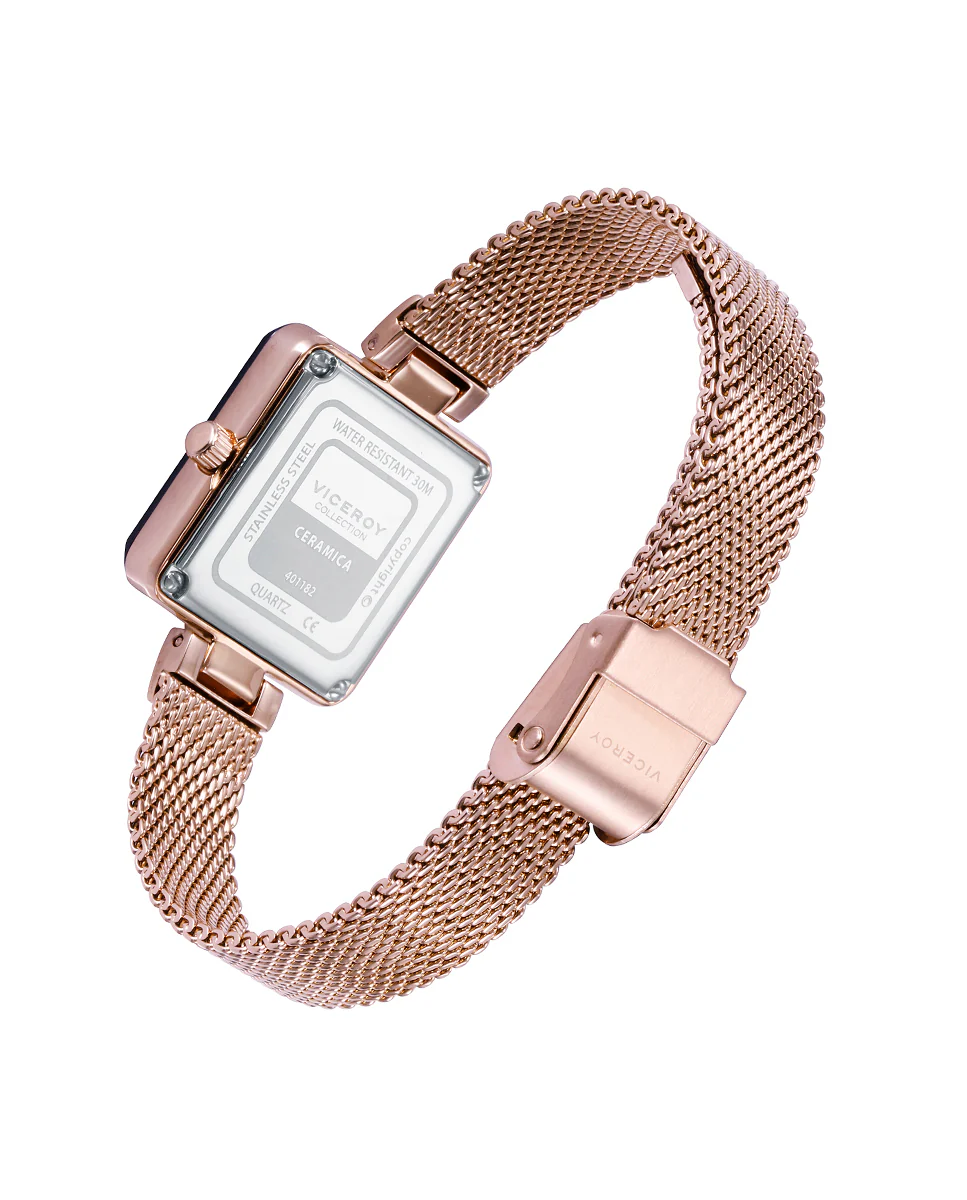 Reloj de Mujer Cerámica caja y malla milanesa de acero en Ip rosa - Image 2
