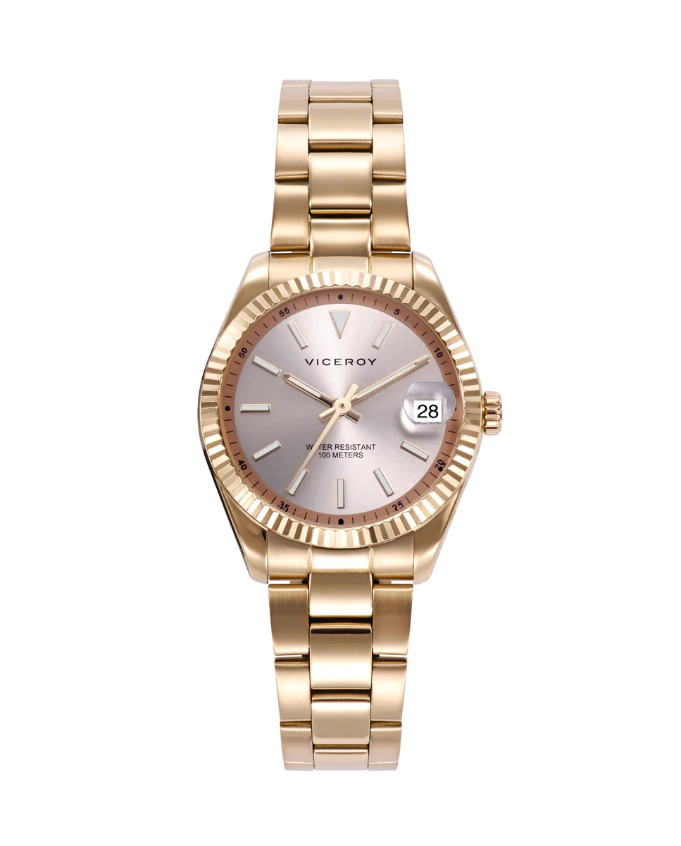 Reloj de mujer Chic con caja y brazalete de acero Ip dorada
