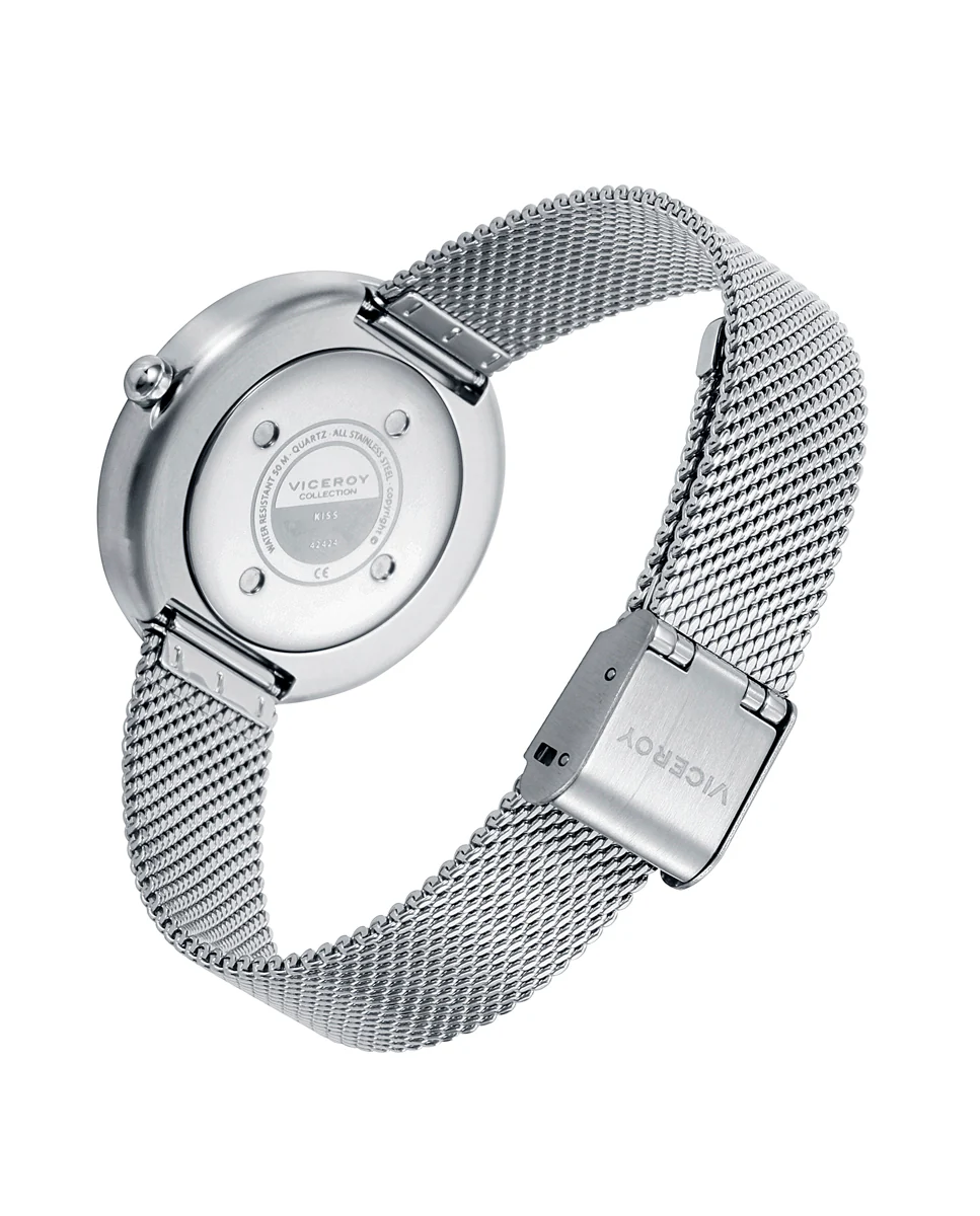 Reloj de mujer Kiss de acero con esfera negra y malla de acero - Image 2
