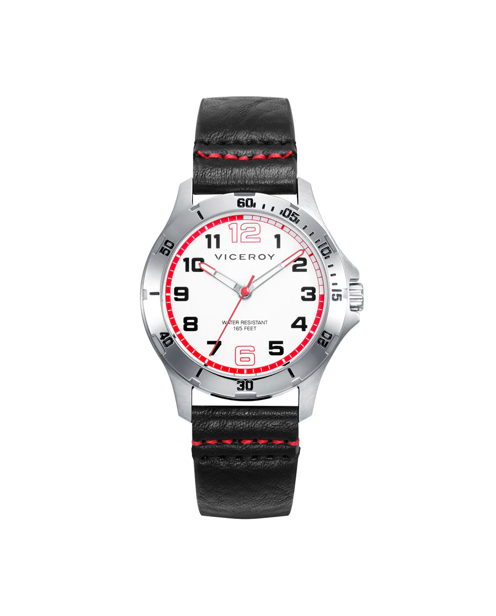 Reloj de niño con caja de acero y bisel con indicadores horarios en negro. Pulsera de piel trenzada azul con placa de acero y detalles en esmalte de regalo.