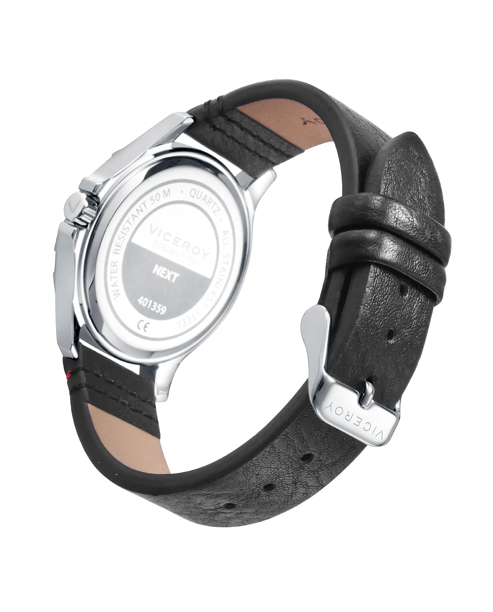 Reloj de niño con caja de acero y bisel con indicadores horarios en negro. Pulsera de piel trenzada azul con placa de acero y detalles en esmalte de regalo. - Image 2