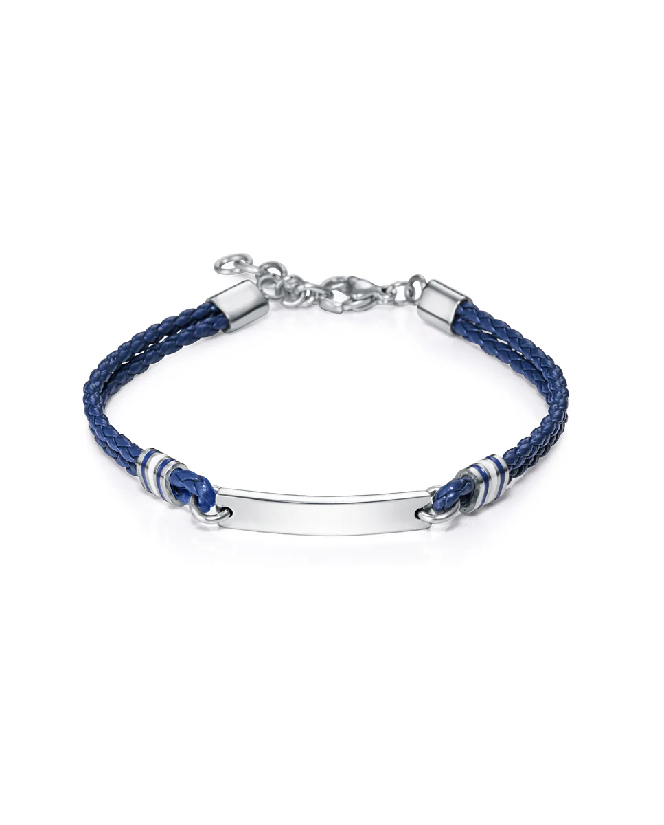 Reloj de niño con esfera azul rojo y números romanos en color negro y blanco. Pulsera de piel trenzada azul con placa de acero y detalles en esmalte de regalo. - Image 3