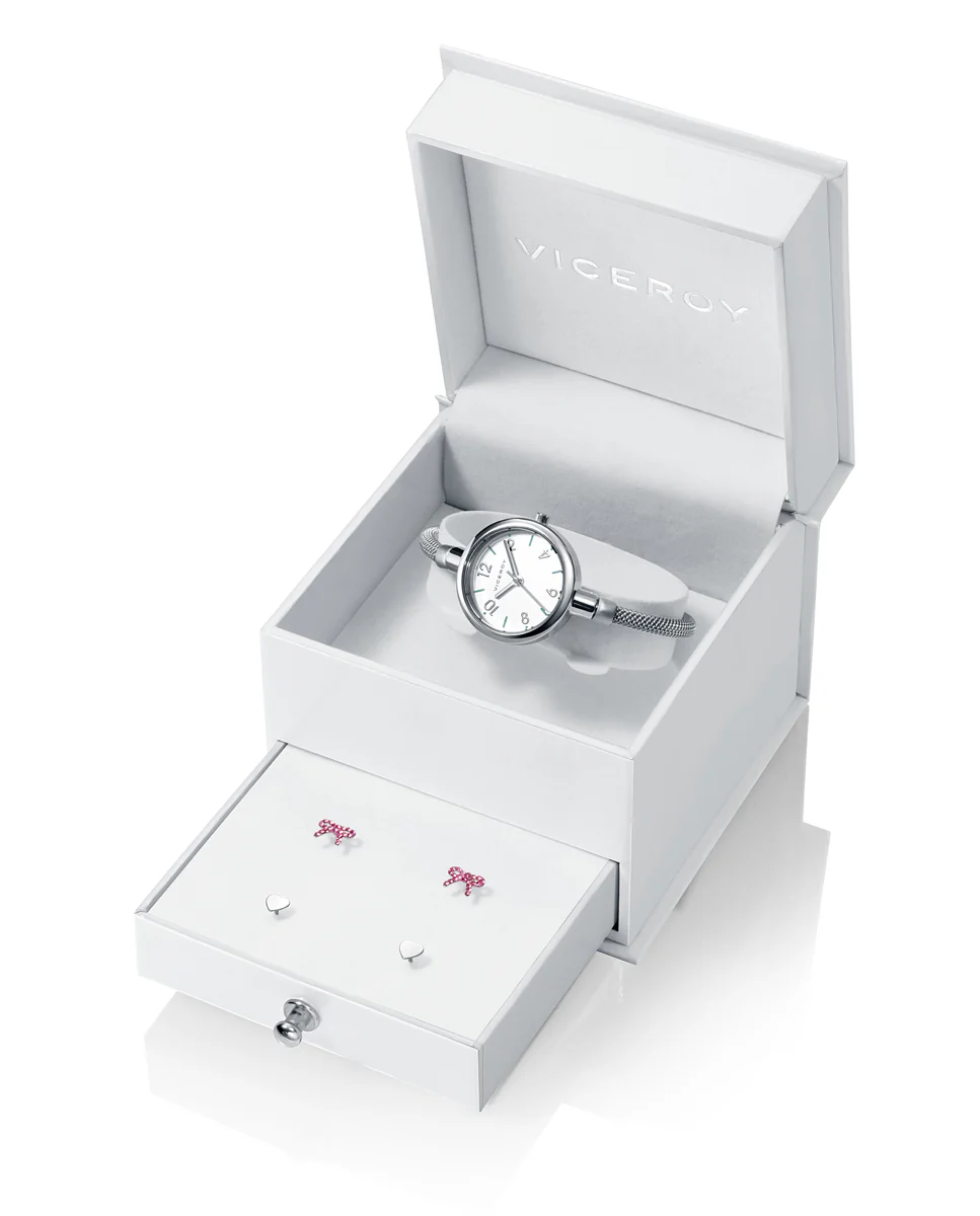 Set de reloj y pendientes de Niña Viceroy Sweet de acero y malla milanesa tubular