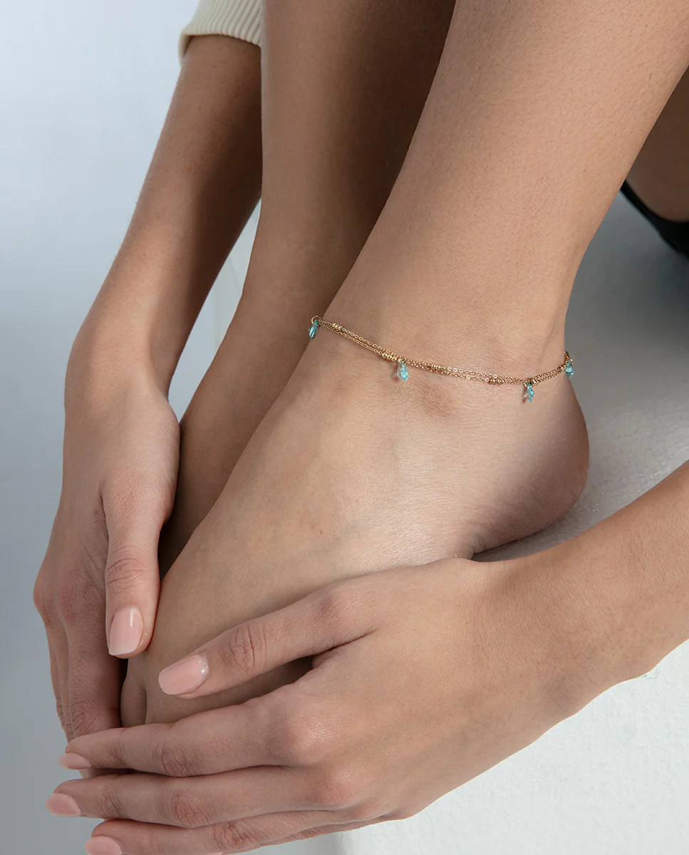 Tobillera de mujer de acero IP dorado con cristal azul. Largo: 24,3 cm - Image 4